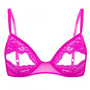 Freebily Femme Brassi&egrave;re Soutien-Gorge Ouvert Bralette sans Bonnet Seins Nu Lingerie Bra Erotique Plaisir Lingerie Tentation Bustier Nightwear Clubwear K Rose Vif XL (MissPretty, neuf)