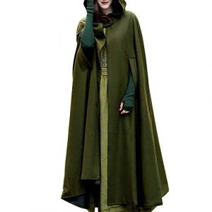 Cape en laine avec capuche pour femme - Vintage - Couleur unie - Poncho - Costume d'Halloween - Trench léger - Veste coupe-vent - Cape - Manteau ouvert sur le devant - Cardigan médiéval - Vêtements (yishu`poe, neuf)