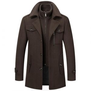 SUIUOI Manteau d'hiver en laine pour homme, manteau long trench pour homme, manteau d'hiver, manteau long, veste chaude en laine avec revers d&eacute;contract&eacute;, manteau en cachemire uni, manteau court en (YiWuShiQiTongDianZiShangWuShangHang, neuf)