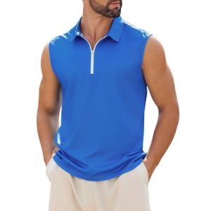 crazy bean Débardeur Homme Casual Polo sans Manches Col en V Zippe Mode Haut Tank Top en Coton Été Homme Chemise de sans Manches pour Fitness Golf Casual（Bleu,XXXL） (Acozyu, neuf)