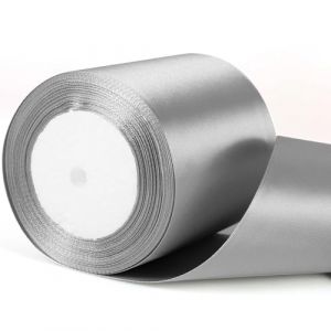 Ruban de satin épais de 10 cm de large, idéal pour emballage cadeau, travaux manuels, mariage, nœud de voiture, décoration d'Halloween et emballage cadeau Gris et argenté 10,2 cm (GAOSHUONUO STORE, neuf)