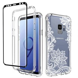 Yerebel Coque pour Galaxy S9, Samsung S9 SM-G960U avec protection d'&eacute;cran en verre tremp&eacute;, motif floral, r&eacute;sistant aux chocs, coque de protection int&eacute;grale pour Samsung Galaxy S9 (mandala) (Viodolge, neuf)