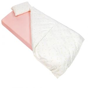 Lovely Hippo Drap Housse 80x160 + Housse de Couette 120x170cm + Taie Oreiller Enfant 40x60 cm - Parure pour Lit Cabane 80x160 cm (Fleurs Roses, Lit 80x160cm - Parure 3 pi&egrave;ces) (VRC Products France, neuf)