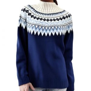 Pull Norv&eacute;gien Femme Hiver Chic Polaire Col Rond Chaud Et &Eacute;l&eacute;gant Jacquard Elegant Automne Ample Mohair Plaid Sweat Pulls, Gilets Sweats Maille Islandais Laine Pulls Veste Grande Taille,5XL (aodsko, neuf)