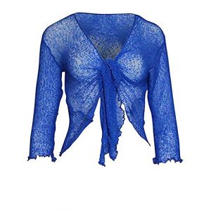 Kiran Fashion Bol&eacute;ro &agrave; manches 3/4 pour femme, en maille fine, avec lien &agrave; nouer, d&eacute;bardeur extensible, taille unique, bleu marine, Taille unique (Kiran.bargain, neuf)