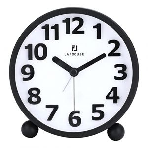 Lafocuse Reveil Analogique Silencieux,Métal Noir Gros Chiffres 3D,Fonction Snooze,Horloge de Table sans Tic-tac avec la Lumière de Nuit Réveil De Chevet 10.5cm (QuareBest, neuf)