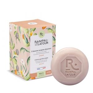 Rampal Latour - 3 Savonnettes rondes surgrasses - Mains et Corps - Parfum Amande - Soin Nettoyant à l’huile d’amande douce et au miel apaisant - 98,6% d'origine naturelle - 3x125g (RAMPAL LATOUR, neuf)