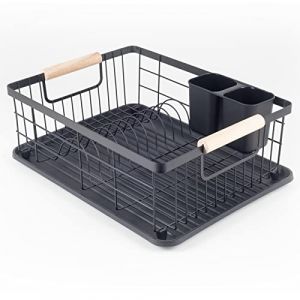 Hanseküche Égouttoir Noir Mat - Égouttoir de Haute qualité pour la Vaisselle avec poignées en Bois - Support de Vaisselle en Acier Inoxydable pour l'évier (SK HANSE Trading, neuf)