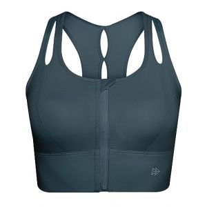 Yvette Soutien Gorge de Sport Femme Maintien &Eacute;lev&eacute; Fermeture &Eacute;clair Gros Seins Brassi&egrave;re Rembourr&eacute; Dos Nageur sans Armature Fitness,Gris Fonc&eacute;,L Grande Taille (Yvette Sports, neuf)
