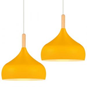 iDEGU Lot de 2 Lustre Suspension Rétro 24CM Suspension Luminaire Moderne Style Scandinave Plafonnier E27 Métal Bois Lampe Suspension pour Chambre Salle à Manger Cuisine Salon (2 Pack Orange Jaune) (IDEGU, neuf)