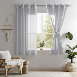 DWCN Lot de 2 Rideaux Voilages à Oeillets pour Fenêtre, Rideau Transparents avec Embrasses pour Salon Chambre d'enfant, Gris, 140x137cm (Largeur x Hauteur) (DWCN EU, neuf)