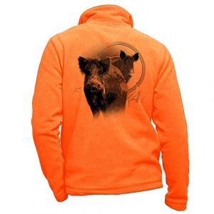 Polaire Chasse Orange personnalis&eacute; avec Un Sanglier - Habit de Chasse Taille L (Pets-easy, neuf)