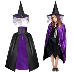 AYBUY Cape de Sorcier Enfants, Cape du Magicien d'Halloween,Cape et Chapeau de Sorci&egrave;re, Cape de Sorcier avec Chapeau, pour Cosplay, Soir&eacute;es Masqu&eacute;es,Halloween, No&euml;l de P&acirc;ques (withchance, neuf)