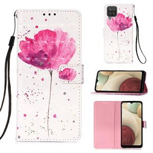 AIFILLE Blanc Coque &Eacute;tui Pochette Femme Compatible avec Samsung Galaxy A12/M12 3D Glitter Motif Fleur Rose Rouge Clapet Housse en Cuir PU Flip Antichoc 360 Full Body Housse Cover de Protection Bumper (AIFILLE, neuf)