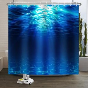 Xiaoterna Rideau de Douche Oc&eacute;an Rideau de Douche Eau Vacances d'&eacute;t&eacute; &agrave; la Plage Rideau de Douche Rideau de Douche Paysage oc&eacute;anique Bleu Profond Tissu imperm&eacute;able et Lavable en Machine 180x180cm (Xiaoterna Store, neuf)