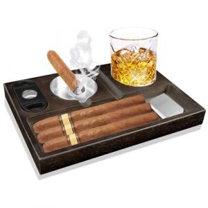 HNCY Cendrier Cigare, Cigar Cendrier Bois avec Plateau &agrave; Whisky, Accessoires &agrave; Cigares, Plateau &agrave; Cigares Bois pour La Maison, Le Bureau, Le Bar, Cadeau Homme (CYHQ-EU, neuf)