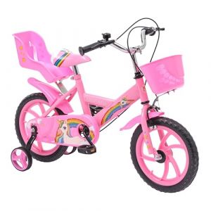 Baroni Toys Vélo pour Fille avec Licorne Rose, Vélo Filles avec Porte-Poupée et Panier, Petit Vélo avec roulettes Inclus (14) (Baroni Home, neuf)