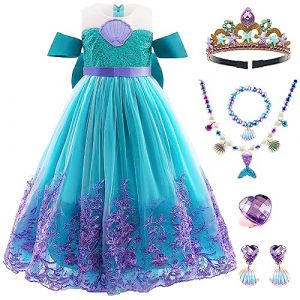 Cnexmin Déguisement Sirène Filles Robe Princesse Sirène Enfant Costume Sirène Filles Princesse avec Ensemble de Collier Couronne Pour Halloween Anniversaire Fêté Carnaval Cosplay 3-4ans,Vert 100cm (TOP BENEFIT LIMITED, neuf)