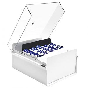 Acrimet Bo&icirc;te &agrave; Fiches Organisateur 5'' x 8&rsquo;', Base en M&eacute;tal Robuste (Index AZ et un S&eacute;parateur Plastique Inclus) (Base Blanc avec Couvercle Transparent) (Easy 2 Buy Distributors, neuf)