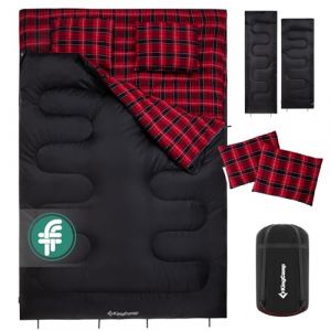 KingCamp Double sac de couchage d'hiver pour 2 personnes - Sac de couchage chaud - Portable - Léger - 3 à 4 saisons - Avec 2 coussins en flanelle - Sac de couchage de camping pour enfants et adultes (KingCamp EU, neuf)