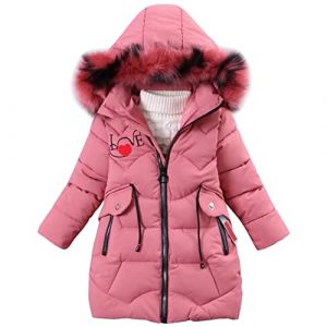 YFPICO Doudoune Enfant Fille Manteau Rembourré à Capuche Fourrure Veste d'hiver Fille Blouson Epaisse Chaud Coupe-Vent, Rose, 7-8 Ans(L'étiquette: 130) (LSERVER, neuf)