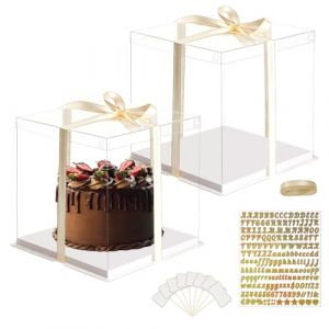 NAHUAA 2 Pièces Boite a Gateau Transparente Transportable 30x30x25 cm Boite Transport Gateau avec Couvercle et Ruban Boîte à Gâteau Transparente en Plastique Boîte Gateaux Layer Cake pour Patisserie (DEFOONLINE, neuf)