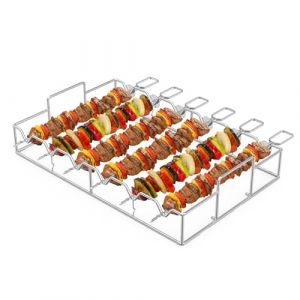 onlyfire Set de Brochettes pour Barbecue en Acier Inoxydable, Pic Brochette INOX avec Support, 6 Brochettes à Viande, Brochettes de Grillades pour Barbecue et Grille, pour Viande et Légumes (Onlyfire Store, neuf)