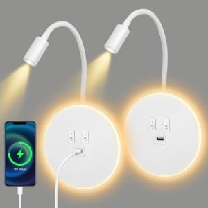 2pcs Applique Murale LED, Lampe de Lecture de Chevet à Col de Cygne, Applique Murale de Chevet Réglable, avec Port de Chargement USB, Applique Murale de Couloir (Lumière Chaude 3w + 9w)(Blanc) (EMMA HUGHES LIMITED, neuf)