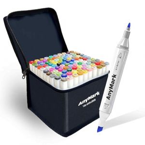 AnyMark Feutres a Alcool, Lot de 100 Marqueurs &agrave; Alcool &agrave; Double Pointe Biseaut&eacute;e et Fine, Id&eacute;al pour Dessin, Croquis, Illustration, Design, Corps Blanc (AnyMark, neuf)