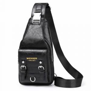 A-QMZL Sacoche Homme Bandouliere Sac de Poitrine business Loisir Sac a Dos PU Cuir Pochette Epaule Sac à Dos de Voyage pour Homme Femme (Noir 1) (QIMEI-EU, neuf)