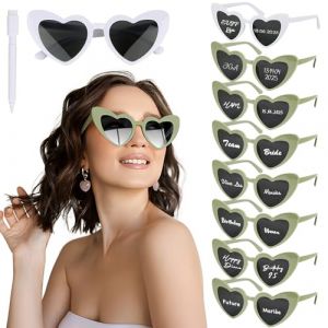 BOOMTOP 8pcs Lunettes de Soleil C&oelig;ur Lunette d'Amour avec Marqueur Blanc D&eacute;coration DIY Accessoires de F&ecirc;te Mariage EVJF En Plein Air Shopping Courses pour Femmes Hommes Unisex (C&oelig;ur-Vert+Blanc) (ShanDongYuRui, neuf)