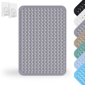 Tapis De Douche, 60 x 90 cm Tapis de Douche, PVC Shower Mat Non Slip, Tapis de Douche Carr&eacute; Lavable en Machine, avec 2 Crochets, Gris (Huamirra Eur, neuf)
