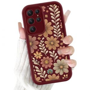 Foonary Coque pour Samsung Galaxy S22 Ultra 5G, &Eacute;tui avec Aesthetic Fleurs Automne Motif Dessin Fille Femme Housse, Souple Silicone Cover Antichoc Protection Case pour Samsung S22 Ultra 5G 6,8", Rouge (BAROR TRADING, neuf)