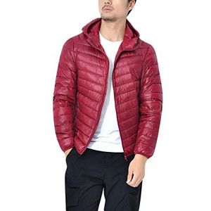 Veste Doudoune Homme Ultra Legere Courte Manteau Parka Capuche Compressible Blouson en Duvet (Vin Rouge,M) (zhongnabaihuo, neuf)