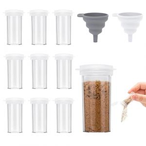 FINEASY 10 Pi&egrave;ces Salieres et Poivrieres, Sali&egrave;re et Poivri&egrave;re en Plastique Transparent avec Couvercle et Entonnoir pour Camping, Cuisine Ext&eacute;rieure et Voyage (6g, set de 10) (HENYIN, neuf)