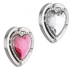 kwmobile 2X Crochet de Sac &agrave; Main - Accroche Sac Pliable en m&eacute;tal - Porte-Sac pour Table ou Bureau - Suspension Sac &agrave; Main et Petits Objets - Les Coeurs Rose Clair-argent&eacute; (SX-Commerce, neuf)