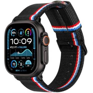 ESTUYOYA Bracelet Drapeau de la France compatible avec Apple Watch 49mm 46mm 45mm 44mm, (42mm-Serie 1-3), Bande en Nylon Sport iWatch Series 11 10 9 8 7 6 5 4 3 2 1 SE3/SE2/SE Ultra 3/2/1 - LineBlack (ESTUYOYA, neuf)