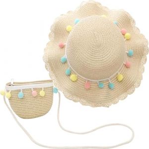 REYOK Chapeau De Paille Et Sac Set, Chapeau De Soleil Pour Fille, Taille Unique, Beige, Unisexe, &Eacute;t&eacute;, Protection Solaires, R&eacute;tro, Lavage &Agrave; La Main, 2 Pi&egrave;ces (XL LONG TRADE LTD, neuf)