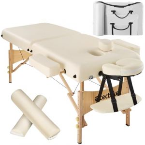 TecTake® Table de Massage Pliante Professionnelle 2 Zones Ergonomique Massage et Relaxation Bois Table Esthetique Professionnel Lit de Massage Portable, Rouleaux & Housse de Transport - Beige (TECTAKE FRANCE SAS, neuf)
