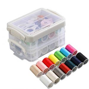 Kit de couture avec boîte,YMWALK boîte de couture portable avec accessoires de couture Kit aiguille et fil, comprend 16 couleurs de fil, aiguilles, boîte, ciseaux, ruban à mesurer, dé à coudre (Y&M Tech, neuf)