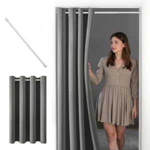 MIULEE Rideau Occultant Gris 150x200cm 1 Pièce à Oeillets Rideau de Porte Occultant avec Tringle Extensible 70-130cm,Rideaux Thermiques Anti Chaleur,Rideaux Salon Moderne Chambre (MIULEE HOME, neuf)