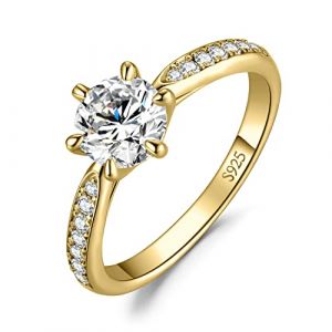 JewelryPalace 1ct Classique Cubic Zirconia Bague Taille Rond Solitaire Pierre Argent Massif 925 Femme, Plaqu&eacute; Or Jaune Bague Diamant Simul&eacute; Fian&ccedil;ailles Mariage Promise Alliance, Ensemble Bijoux Mariee (jewelrypalace, neuf)