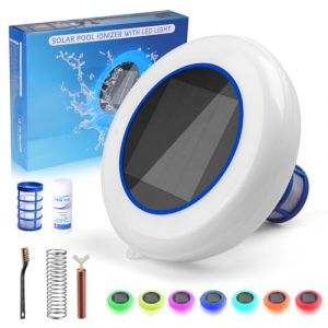 Inoamity Ioniseur Solaire pour Piscine avec Éclairage LED - Purificateur d'eau par Ions Cuivre/Argent (Jusqu'à 80m³) - sans Chlore, IP68 Solaire Nettoyeur Ioniseur pour Piscine, Fontaine, Spa (ANNA DZINTARE, neuf)