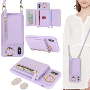 ELTEKER Coque pour iPhone X/XS Etui avec Cordon Collier Sangle r&eacute;glable,Housse avec Anneau &Eacute;tui iPhone X/XS Portefeuille avec Porte Carte Pochette - Lilas (ELTEKER, neuf)