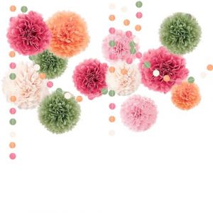 ROEOWENE 15PCS Pompons Papier de Soie Lanterne en Papier à Suspendre Boule Fleur Pompon Papier Guirlande de Pompons Anniversaire Décorations pour Décoration Suspendre de Plafond Fête,Mariage-Rose Vert (ROEOWENE LLC, neuf)