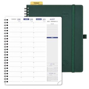 POPRUN Agenda 2025 2026 Semainier A5 22 x 17 cm Version Française - Intervalles de 15 minutes, D'Août 2025 à Juil 2026 12 Mois Scolaire, Couverture Souple Spirale, Papier 100g/m², Forêt Vert (Time Works Wonders, neuf)