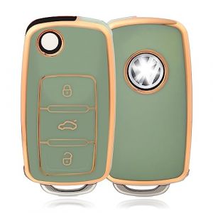 OFFCURVE Etui a Cle Voiture Coque Cl&eacute;, &Eacute;tui &agrave; Cl&eacute;s Couvre Clef Cache Clef 3 Boutons Compatible avec VW Volkswagen Polo Golf 4/5/6 Multivan T5 Caddy Jetta Bora Superb Passat Skoda Fabia Seat Ibiza (OFF CURVE EUR, neuf)