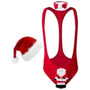 FEOYA Homme Maillots de Bain String Noel Borat Mankini String + Cravate + Chapeau de Noël Ensemble Lingerie Noël Tenue Clubwear D1 (GAOCHENGEU, neuf)