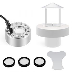 Mxmoonant 12LED lumières brumisateur à ultrasons 350ml/H DC 24V avec Protection Contre Les éclaboussures d'eau et Flotteur pour Aquarium, étang et rocaille (Kit Complet) (Mxmoonant Store, neuf)