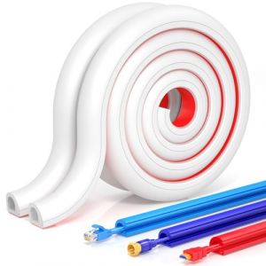 Auto-adh&eacute;sif Cache Cable TV Mural 4-Meter, Cache Cable Mural en PC Souple, Cache Cable Sol pour syst&egrave;me de Gestion des Cache Cable Bureau, 10mm (W) x 10mm (H), Blanc (aciiker, neuf)